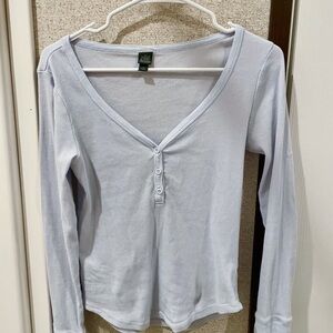 Light Blue V-Neck Buttoned Women's Top